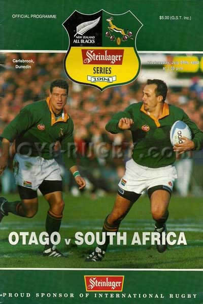 1994 Otago v South Africa  Rugby Programme